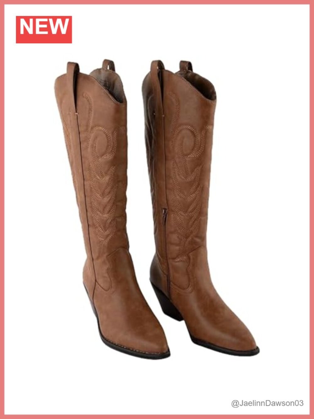 Faux Leather Knee-High Western Boot Pointed Toe Block Heel